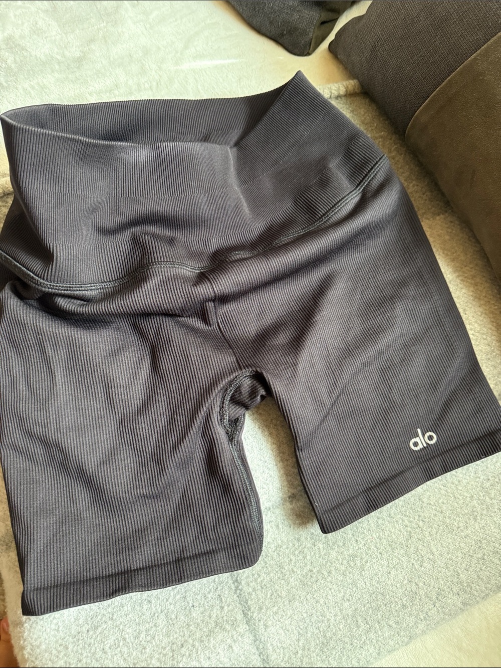 ALO Yoga Ribbed High-Waist Bike Shorts - Black